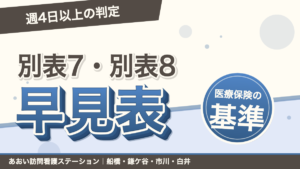別表7・別表8 早見表｜訪問看護の医療保険・週4日以上の判定｜あおい訪問看護ステーション（船橋市）のブログ記事のアイキャッチ画像