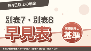 別表7・別表8 早見表｜訪問看護の医療保険・週4日以上の判定｜あおい訪問看護ステーション（船橋市）のブログ記事のアイキャッチ画像