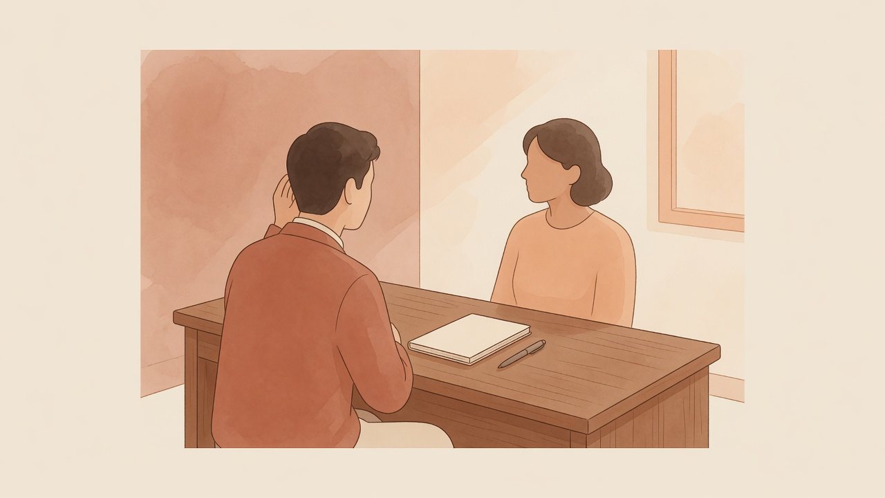 診察室で、家族が医師に栄養剤のことを相談している様子